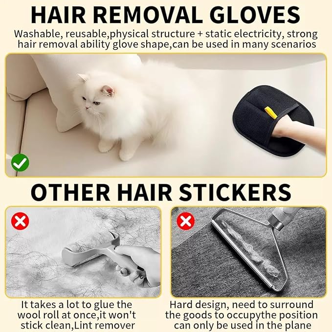2Pcs Pet Hair Removal Gloves，Efficient Pet Grooming Gloves,Reusable Pet Hair Glove，Reusable Double Sided for Couch, Furniture,Carpet-Mewly Pet