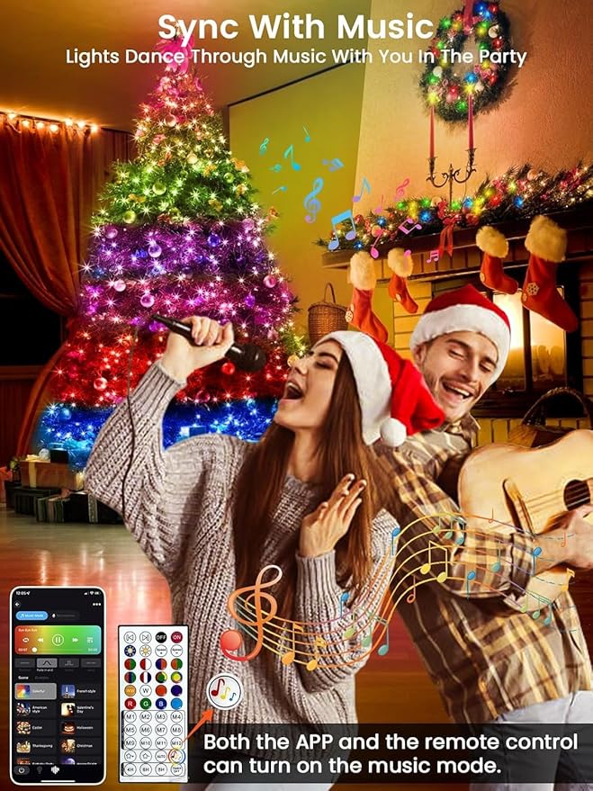 240LED Smart Color Changing Christmas Lights App Controlled, 95FT Waterproof RGB Twinkle String Light Music Sync Multiple Modes, Christmas Lights with Remote & Timer Indoor Outdoor Xmas Decorations