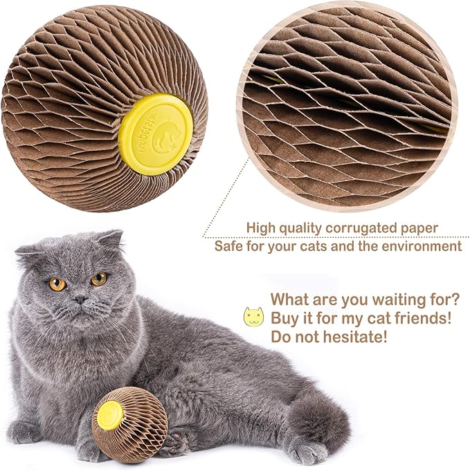 AREIIA Catnip Ball Toy for Cats Catnip Refillable Scratcher Ball Kitty's Faithful Playmate Reduce Obesity and Loneliness CSB01BR-Mewly Pet