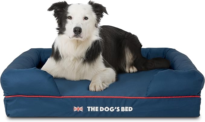 The Dog’s Bed Orthopedic Dog Bed Large Blue Oxford with Red Trim UK Flag Dog Bed 36x27 Memory Foam, Pain Relief: Arthritis, Post Surgery, Lameness, Veterinary Approved, Waterproof Washable Cover-Mewly Pet