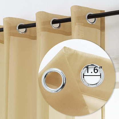DUALIFE Tan Beige 45 Inch Short Sheer Curtains Grommet,Look Semi Sheer Windows Panels,Elegant Solid Color Touch Soft Drapes, 52X45 Inch for Living Room Bedroom,Set of 2 Panels Natural Taupe