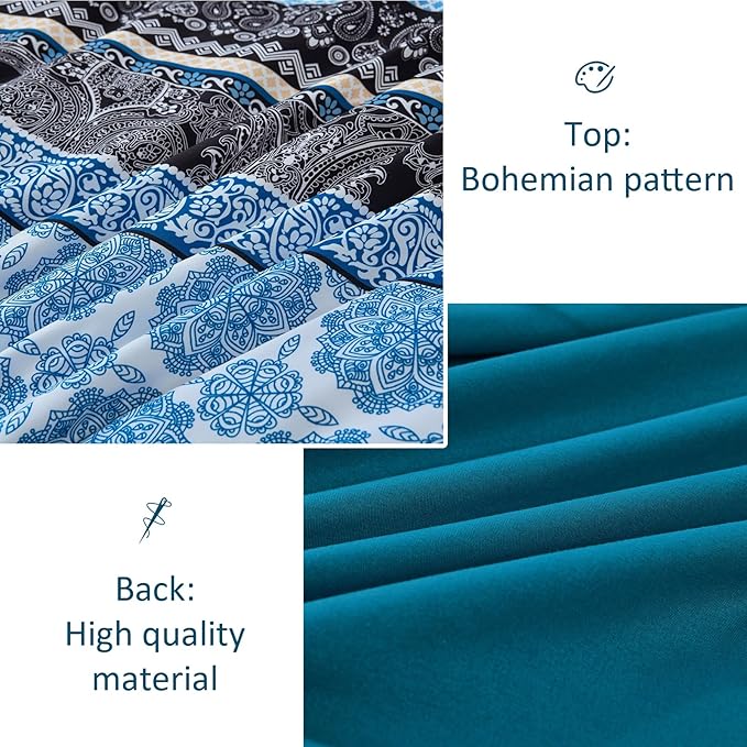 Cottolester Boho Comforter Set King Size,8 Pieces Teal Blue Bohemian Striped Bed in a Bag,Paisley Soft Microfiber Bedding Comforter Set