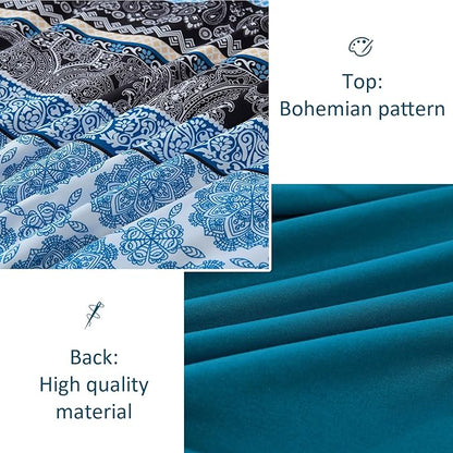 Cottolester Boho Comforter Set King Size,8 Pieces Teal Blue Bohemian Striped Bed in a Bag,Paisley Soft Microfiber Bedding Comforter Set