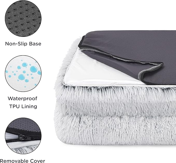 Bedsure Orthopedic Dog Beds Large Sized Dog - Washable Large Dog Cat Bed Waterproof, Comfort Dogs Couch Sofa with Washable Removable Cover, Pet Bed with Nonskid Bottom, Long Faux Fur-Misty Grey, 35"-Mewly Pet