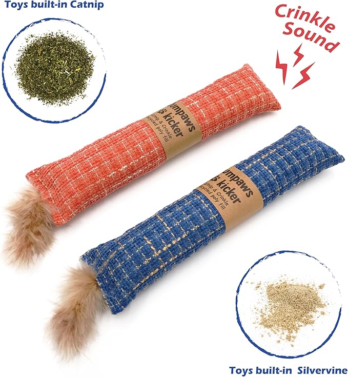 2 Pack Natural Interactive Catnip Cat Kicker Toys, Bite Resistant Chew Toy, Accessories for Indoor Cat (Twill Weave)-Mewly Pet