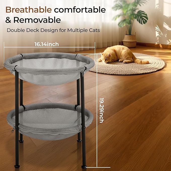 Double Cat Hammock Bed，Elevated and Raised Cat Beds for Indoor and Large Cats-Mewly Pet