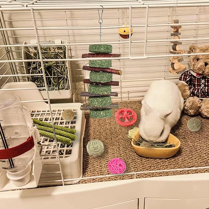 Grddaef 20 PCS Bunny Chew Toys for Teeth, Natural Rabbit Toys Apple Wood Grass Timothy Sticks Chew and Treat for Guinea Pigs Hamster Chinchillas-Mewly Pet