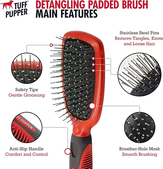 Tuff Pupper Stainless Steel Pin Brush for Long or Short Hair Pets - Detangling & Dematting Undercoat Brush for Dogs, Cats, and All Pets-Mewly Pet