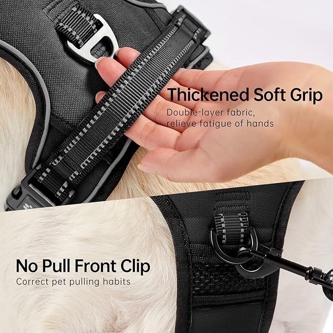 NESTROAD No Pull Dog Harness,Adjustable Oxford Dog Vest Harness with Leash,Reflective No-Choke Pet Harness with Easy Control Soft Handle for Small Dogs(Small,Black)-Mewly Pet