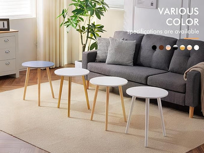 Apicizon Round Side Table Set of 2, White Nightstand Coffee End Table for Living Room, Bedroom, Small Spaces, Modern Home Decor Bedside Table with Natural Wood Legs, 16.5 Inches