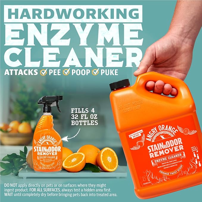 ANGRY ORANGE 1 Gallon Enzyme Cleaner and Deodorizer, Pet Stain and Odor Remover for Dog & Cat Urine and Stains - Citrus, Made in USA-Mewly Pet