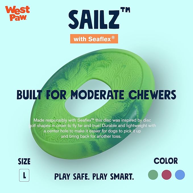 WEST PAW Seaflex Sailz Dog Toy Flying Disc – Machine Washable Dog Toys for Moderate Chewers – Eco-Friendly Zogoflex Toys for Dogs – Perfect for Gnawing, Fetch, Catch, Pet Training – Emerald-Mewly Pet