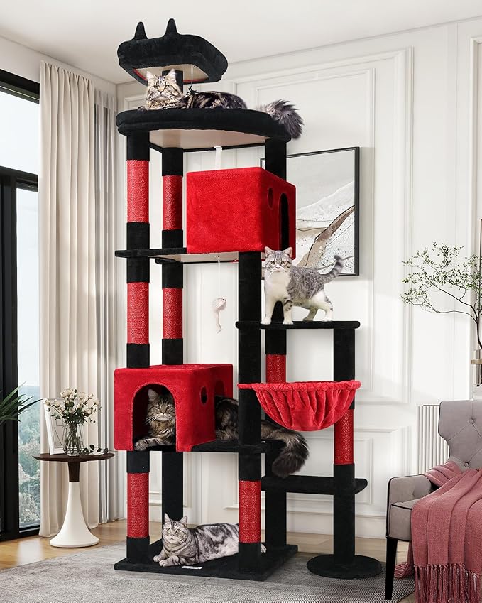 Globlazer Gohtic Giant Cat Tree, 83 inch Goth Cat Tree for Indoor Cats Large Adult, XXL Cat Tower with 9 Scratching Posts for 20lb+ Heavy Duty Large Adult Cats, F83, Blood-Goth-Mewly Pet