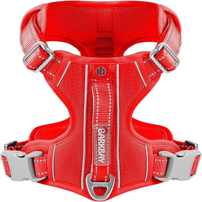 BARKBAY Dog Harness No Pull with ID Tag Pocket - Heavy Duty, Reflective, Easy Control for Large Dogs(Red,L)-Mewly Pet