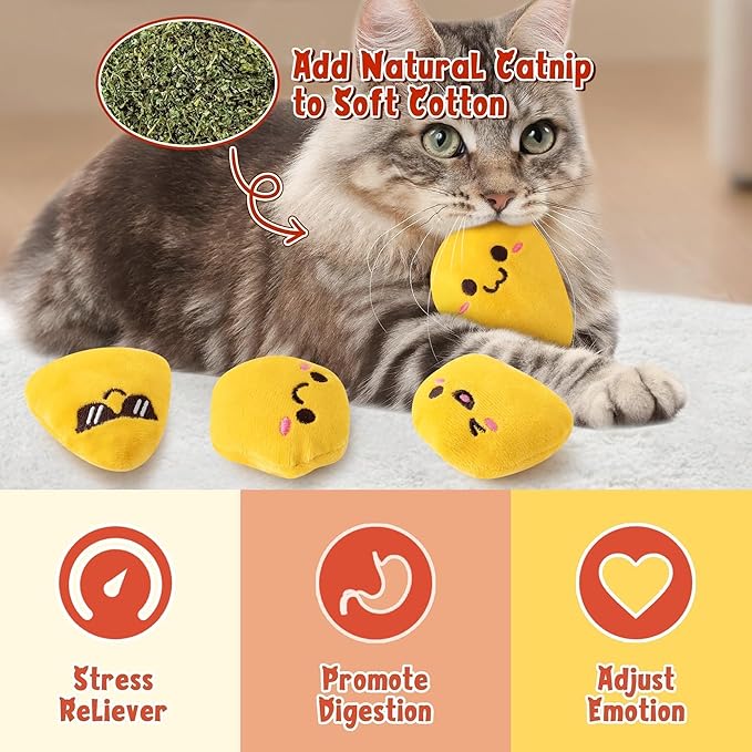 L1rabe Nuggets Catnip Stuffed Toys - 5Pcs Fall Funny Yellow Fried Chicken Nuggets Indoor Cat Toys, Kitten Chew Bite Kick Interactive Supplies for Pet Lovers Kitten Birthday Present Autumn Harvest Gift-Mewly Pet