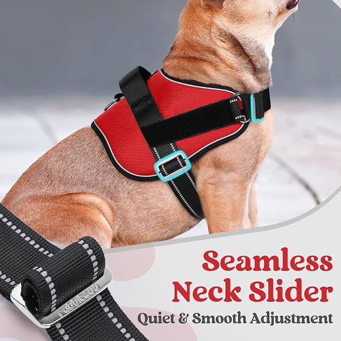 rabbitgoo Dog Harness for Large, Easy On Pet Vest with One Buckle, No Pull Adjustable Service Harness with D-Ring & Handle, Reflective for Safety Walking, Training, Red, L-Mewly Pet