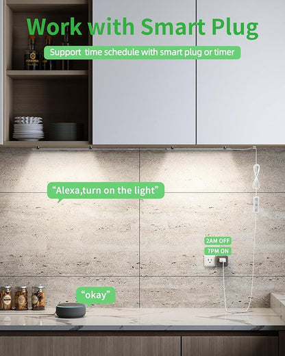 Under Cabinet Lighting Plug-in, Dimmable Under Counter Lights for Kitchen, 3pcs 12 Inch, Daylight White 4500K Linkable USB Led Light Strip, Wired Led Light Bar for Desk,Sink,Workbench