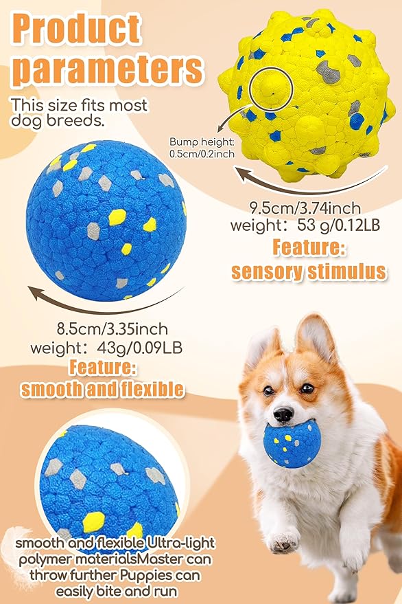 Dog Tennis Balls for Aggressive Chewers, Indestructible Durable Bouncy Interactive Toy for Dogs Fetch Game Lightweight Floating Outdoor Training(2 Yellow Point+ 2 Blue Cirle Medium)-Mewly Pet
