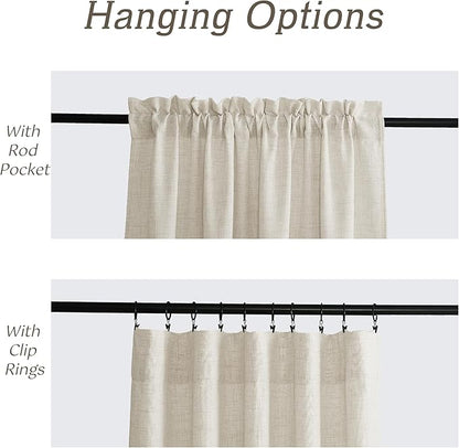 RYB HOME Curtains & Drapes Linen Sheer, Light Filtering Curtains 63 inches Long, Weave Textured/Rod Pocket, Cream Colored, W 52 x L 63 inches, 2 Panels Set