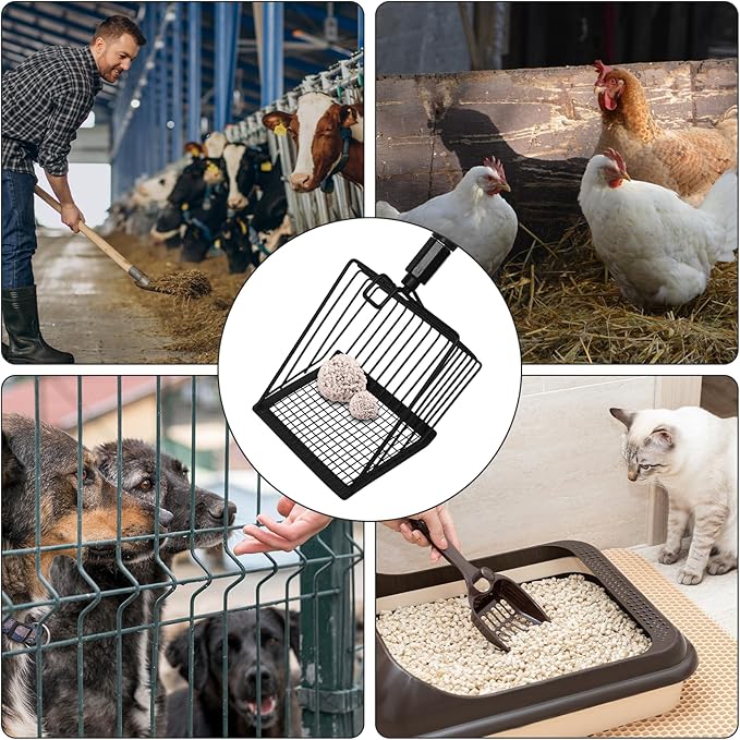 Metal Large Chicken Poop Scooper,3-in-1 Detachable Chicken Coop Scoop with Stainless Steel Telescopic Handle(22-41.9in),Multifunctional Metal Litter Scoop for Pooper Scooper-Mewly Pet