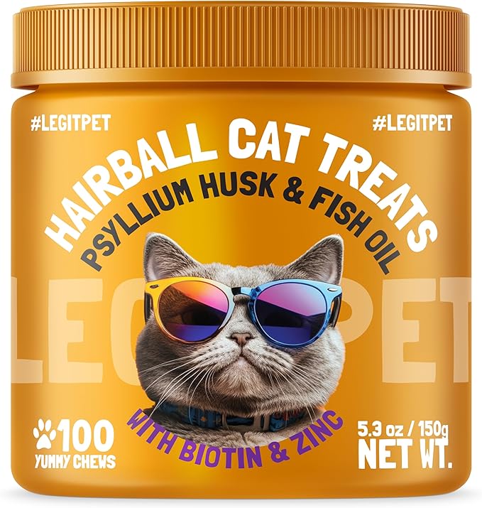 Hairball Treatment for Cats Natural Remedy with Apple Pomace, Psyllium Husk Omega 3 6 Fatty Acids Zinc Biotin Cat Supplement for Indoor Cats Promotes Healthy Digestion Furball Control 100 Yummy Chews-Mewly Pet