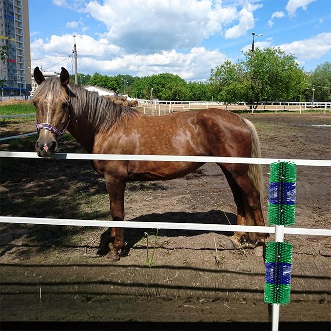 Livestock Scratching Brush, 17.5 x 7.8 Inch Goat Brushes for Grooming, Horse Brushes for Shedding, Livestock Brush with 4 Screws Great for Horse, Elk, Cattle, Pig, Sheep（Green）-Mewly Pet