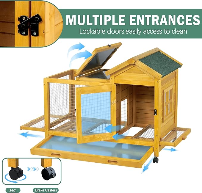 Wooden Rabbit Hutch with Waterproof Roof,Outdoor/Indoor Bunny Cage with Removable Slide-Out Bottom Tray, Chewproof Rabbit cage for Small-Medium Animals (Guinea Pigs, Hedgehogs)-Mewly Pet