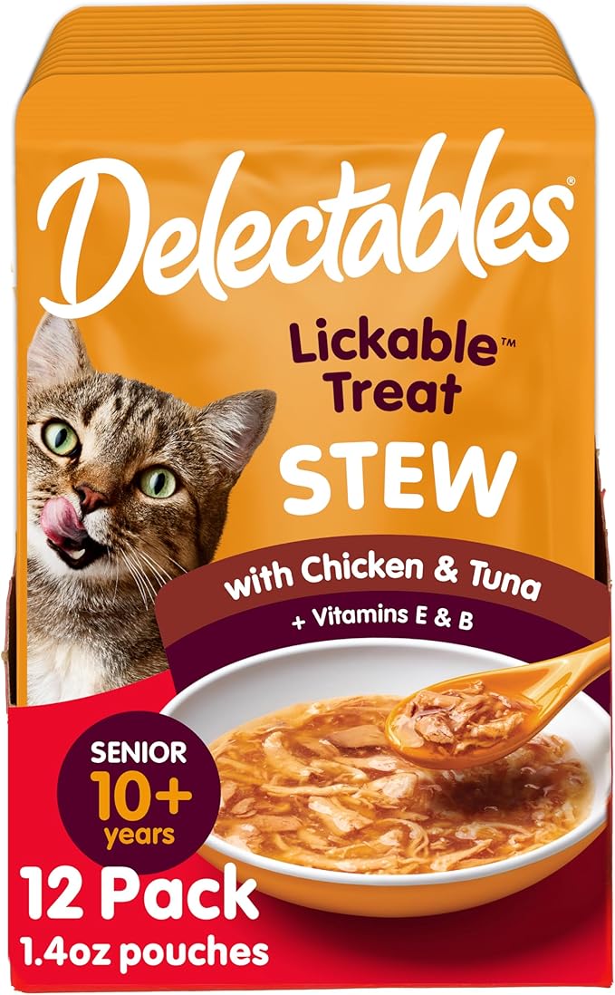 Hartz Delectables Stew Senior Lickable Wet Cat Treats, Multiple Flavors 1.4 Ounce (Pack of 12)-Mewly Pet