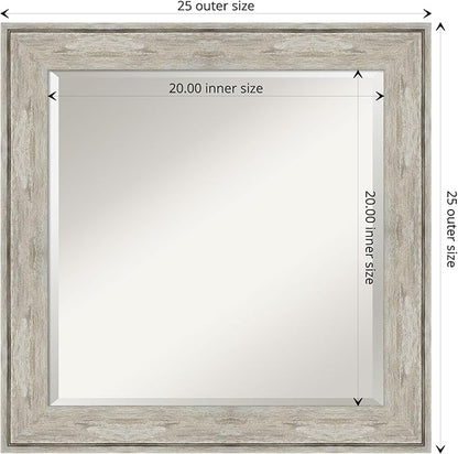 Amanti Art Silver Bathroom Mirror for Over Sink, 25x25 Crackled Metallic Square Vanity Mirror, Medium Country Rustic Frame, Hangs Horizonally and Vertically, Bathroom Wall Decor, Beveled Edge