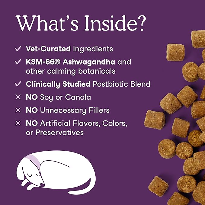 Fera Pets Dog Calming Chews with Ashwagandha & Priome® Mental Wellbeing Postbiotic Blend - Supports Anxiety Relief - Promotes Relaxation - 90 Soft Chews-Mewly Pet