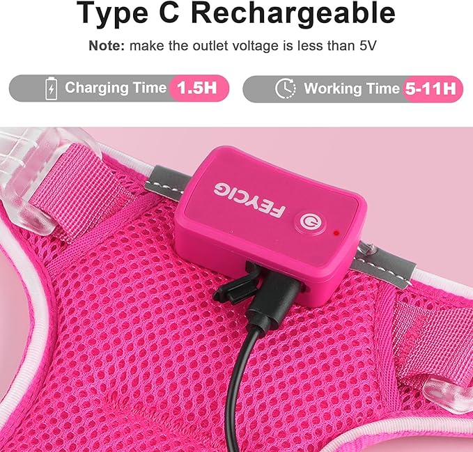 Light Up Dog Harness,Reflective Pet Harness Rechargeable,Led Dog Vest Harness for Night Walking,Adjustable Dog Safety Vest for Small Medium Large Dogs-No Pull,Pink,M-Mewly Pet