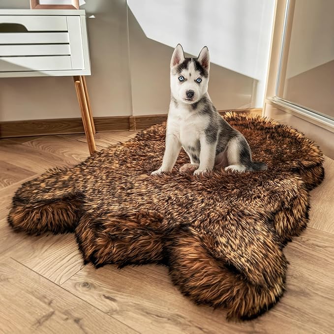 IHAPPYDOG Luxury Faux Fur Orthopedic Dog Bed, Memory Foam Dog Bed for Small, Medium, Large and XL Pets, Fluffy Pet Bed with Waterproof and Washable Cover (Brown, 40"x25")-Mewly Pet