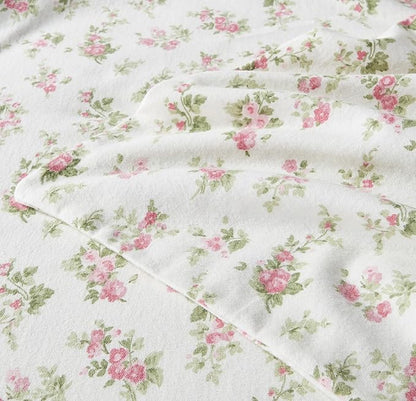 Laura Ashley Home Collection Premium Ultra Soft Cozy Lightweight Cotton Flannel Bedding Sheet Set, Wrinkle, Anti-Fade, Stain Resistant & Hypoallergenic, Full, Audrey Pink (201591)