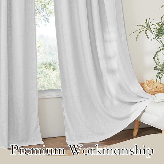 RYB HOME Natural Linen Curtains - Light Filtering Sheer Drapes Wrinkle Resistant Panels for Bathroom Laundry Room Farmhouse Elegant Window Decor, Dove Grey, W 60 x L 84, 1 Pc