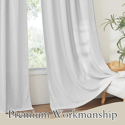 RYB HOME Linen Blended Curtains for Bedroom Laundry Room, Light Filtering Breathable Wrinkle Resistant Machine Washable Airy Bohemian Style Drapes for Bathroom, Dove Grey, W 100 x L 90, 1 Pc