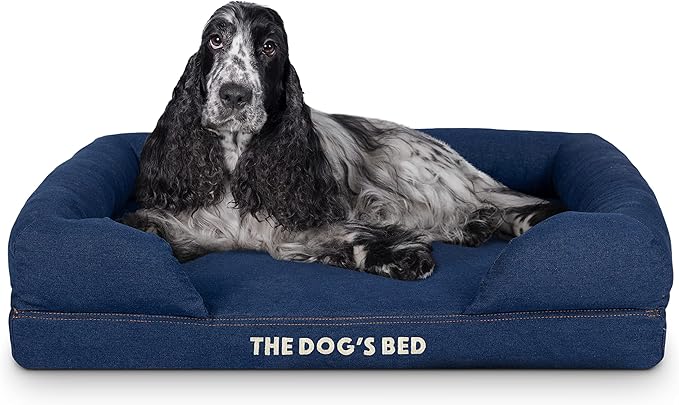 The Dog’s Bed, Med Blue Denim 30x23.5, Memory Foam, Pain Relief: Arthritis, Hip & Elbow Dysplasia, Post Surgery, Lameness, Supportive, Calming, Waterproof Washable Cover, Veterinary Approved-Mewly Pet