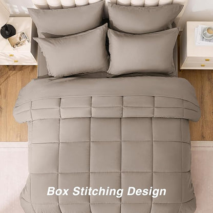 Love's cabin Twin Comforter Set Light Brown, 5 Pieces Twin Bed in a Bag, All Season Bedding Sets with 1 Comforter, 1 Flat Sheet, 1 Fitted Sheet, 1 Pillowcase and 1 Pillow Sham