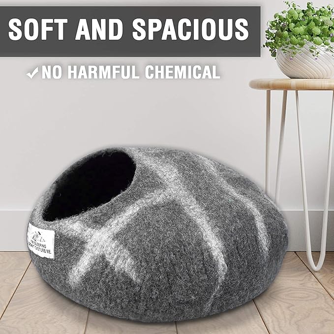 Luxurious Eco-Friendly Merino Wool Cat Cave Bed - Foldable Hideaway Pod for Indoor Cats - Premium Felt Kitten Beds - Covered Cat House for Ultimate Cozy Comfort by Woolygon-Mewly Pet