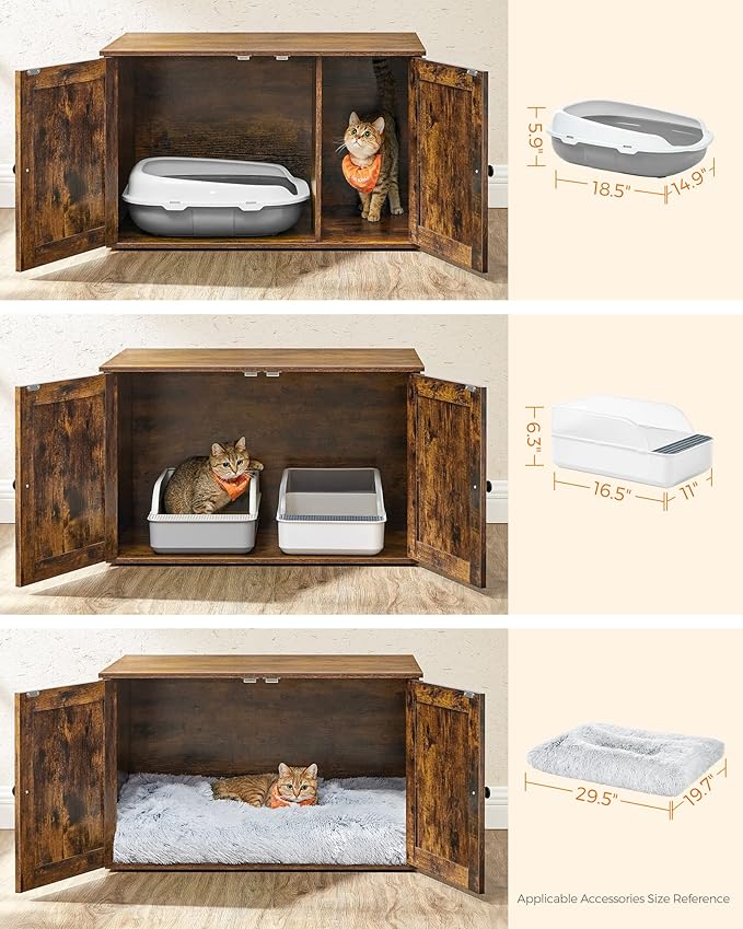 Feandrea Cat Litter Box Enclosure, Litter Box Furniture Hidden with Removable Divider, Indoor Cat House, End Table, 31.5 x 20.9 x 19.7 Inches, Rustic Brown UPCL002X01-Mewly Pet