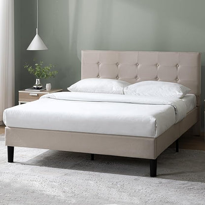 ZINUS Ibidun Upholstered Platform Bed Frame, Mattress Foundation, Wood Slat Support, No Box Spring Needed, Eco Friendly WonderBox (TM), Easy Assembly, Soft Beige, Queen