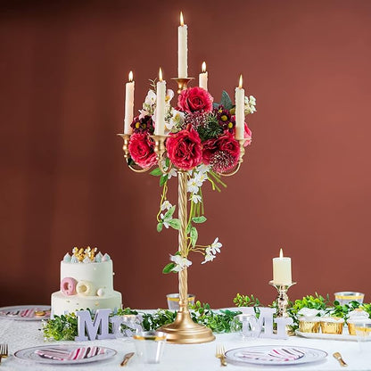 Sziqiqi 28In Floor Candelabra Tall Taper Candlestick for Candle and Floral Metal Candle Holders Table Centerpiece for Wedding Party Event Room