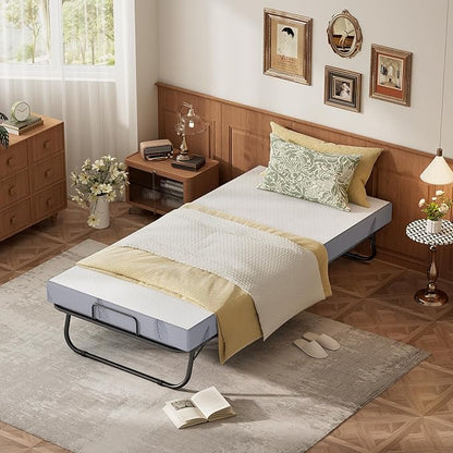 Karcog Folding Bed with Mattress, Storage Cover Included, Cot Size Extra Rollaway Guest Bed for Adults, with Memory Foam Mattress and Sturdy Metal Frame on Wheels, 75” x 31"