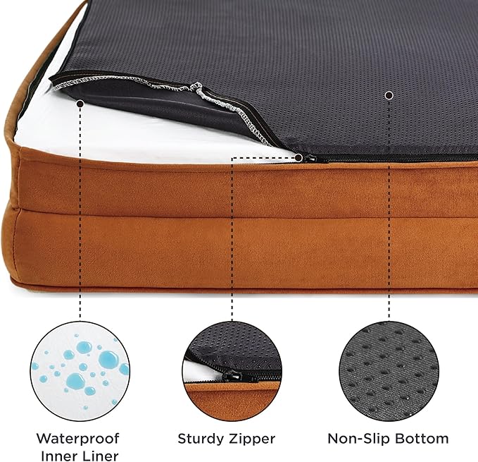 Bedsure Orthopedic Dog Beds Large Sized Dog - Washable Large Dog Cat Bed Waterproof, Comfort Dogs Couch Sofa with Washable Removable Cover, Pet Bed with Nonskid Bottom, Ember Clay, 35"-Mewly Pet