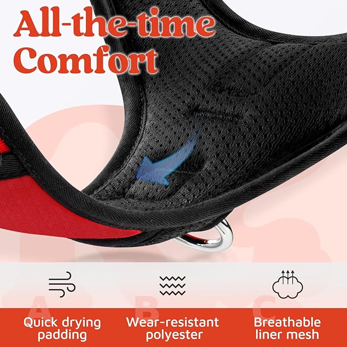 rabbitgoo Dog Harness for Large Dogs, No Pull Pet Vest with 3 Buckles, Adjustable Soft Padded Pet Harness with Easy Control Handle and Reflective Strips, Red, XL-Mewly Pet
