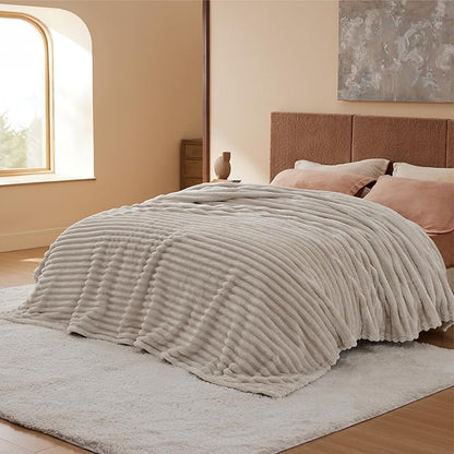 Bedsure GentleSoft Fleece Bed Blankets Full Size - Cozy Soft Blankets for Women, Cute Small Throws for Girls, Linen, 84x90 Inches