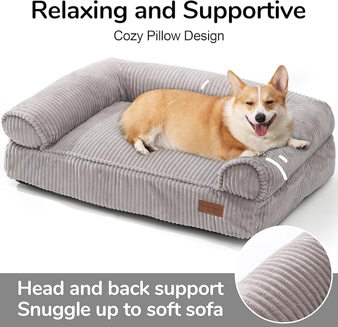 FUKUMARU Cute Dog Bed, Fluffy Dogs Couch with TPU Layer Keeping Lining Dry, Pet Sofa Medium Size Dog Easy to Care, Warm Cat Bed with Removable Zipper Cover, 36inch, Large, Light Grey-Mewly Pet