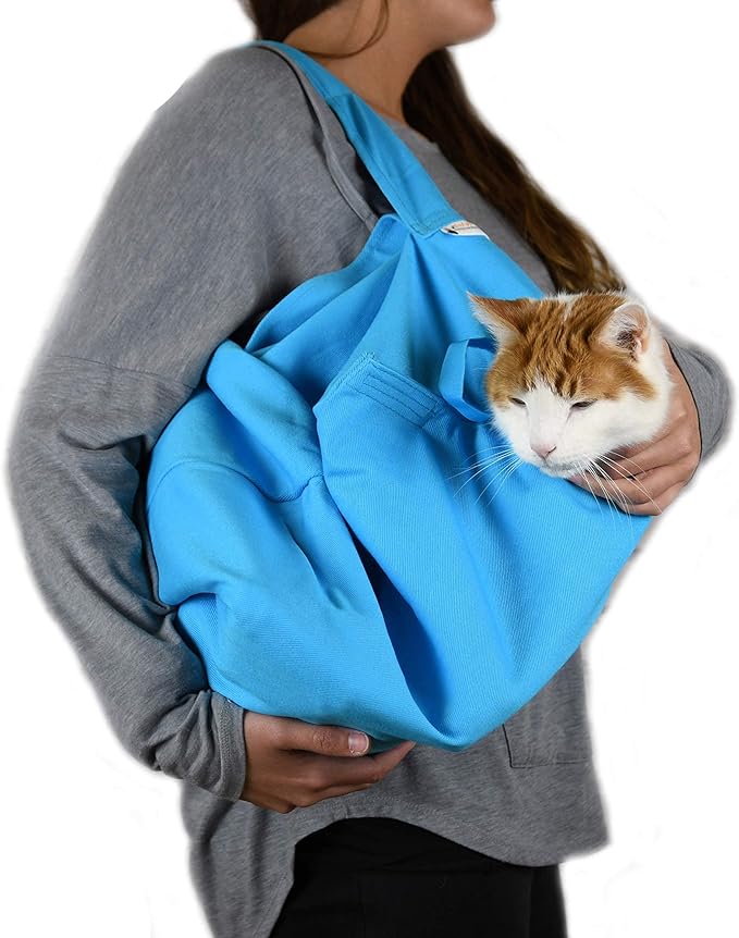 Cozy Comfort Carrier - Large Light Blue Cat Carrier and Cat Restraint Bag for Medication Administration, Grooming, Vet Visits, Dental Care, and Nail Trimming-Mewly Pet