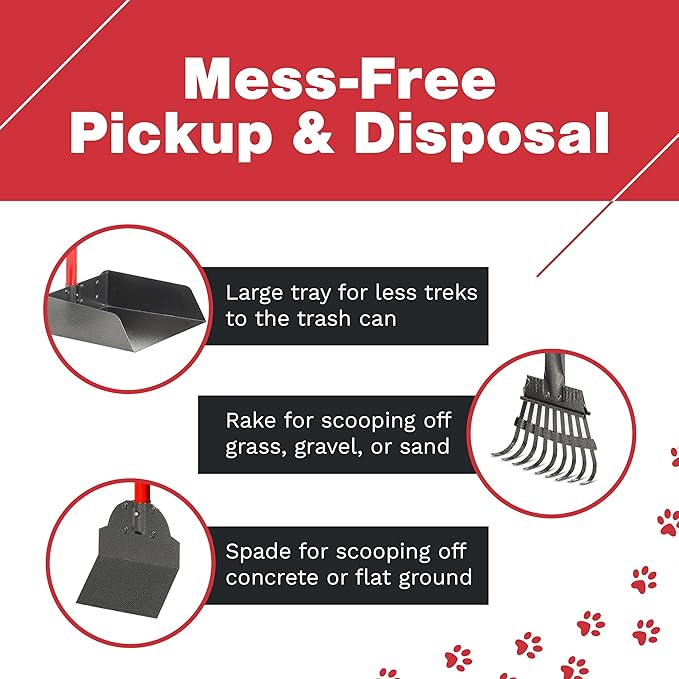 Pooper Scooper for Large Dogs, Small Dogs and Horses, Metal Poop Scooper Set with Long Handle Rake, Spade and Tray for Yard, Grass, Dirt or Gravel, Heavy Duty Aluminum Poop Picker Upper-Mewly Pet