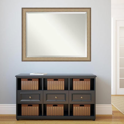 Amanti Art Bronze Bathroom Mirror for Over Sink, 35x45 Elegant Brushed Bronze Rectangle Vanity Mirror, X-Large Casual Frame, Hangs Horizonally and Vertically, Bathroom Wall Decor, Beveled Edge