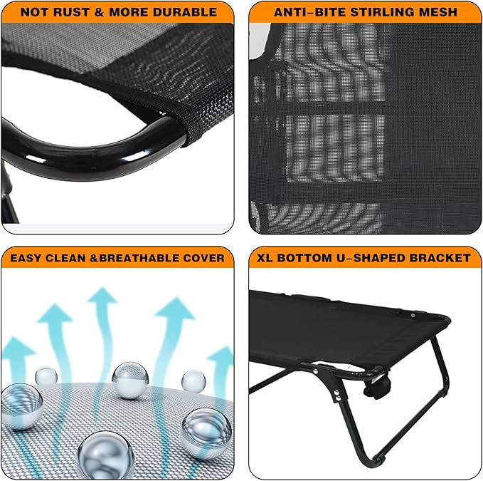 Elevated Raised Small Meduim Dog Bed Cots,Cooling Foldable No Assembly Need Pet Hammock Bed with Breathable Mesh, Indoor Outdoor Dog Pet Bed for Small Meduim Dogs, Chew Proof, Black-Mewly Pet